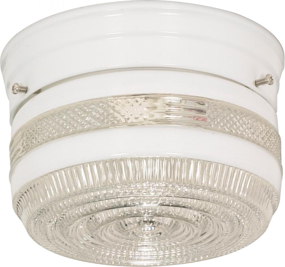 1 Light - 6'' Flush with White and Crystal Accent Glass - White Finish