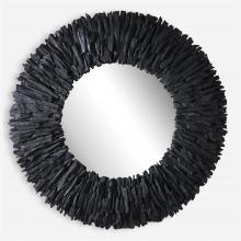  09811 - Teak Branch Black Round Mirror